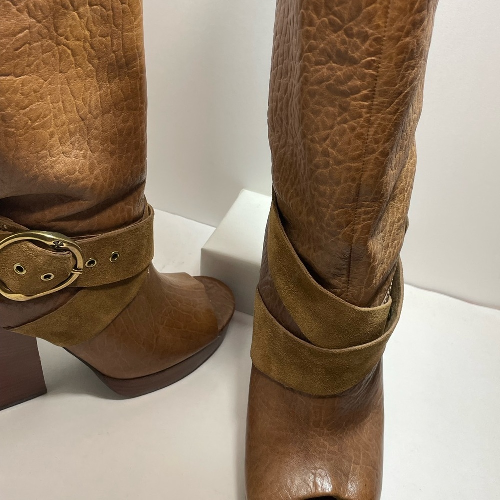 Leather open toe boots